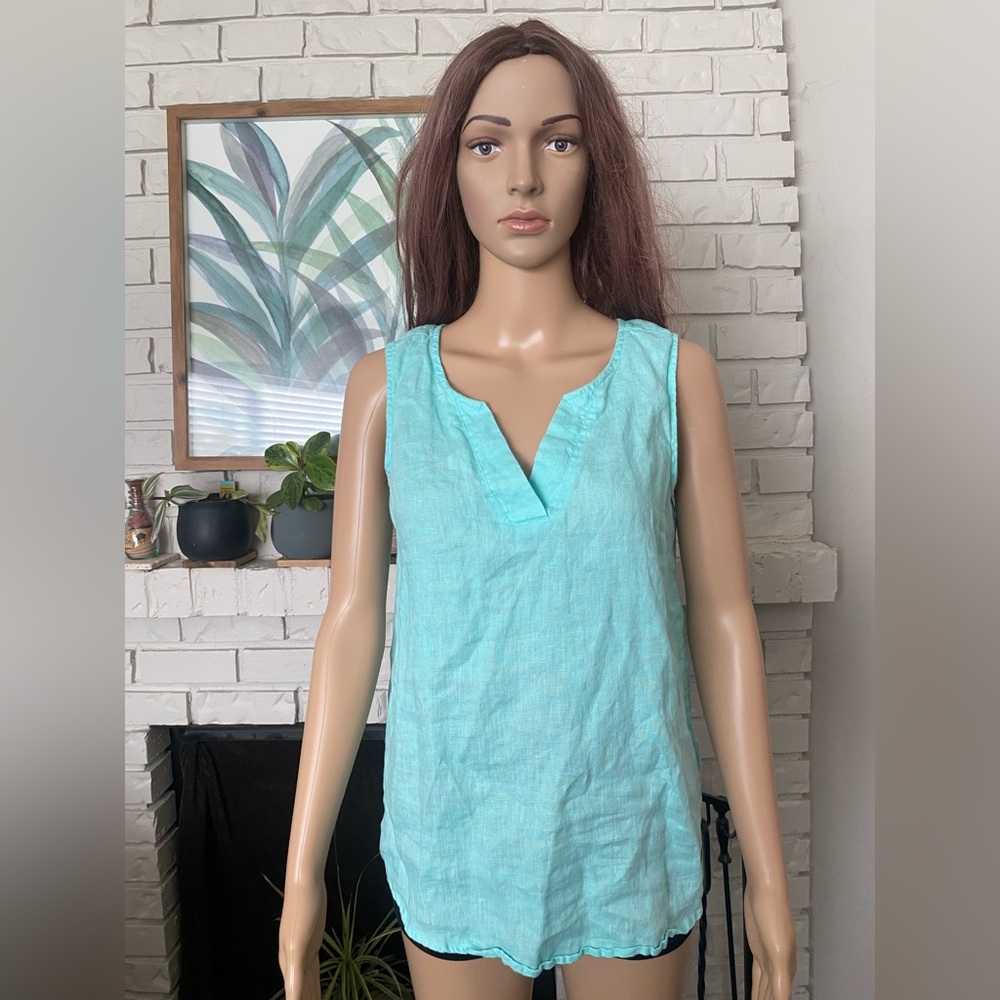Harve Bénard linen top Small mint green sleeveless
